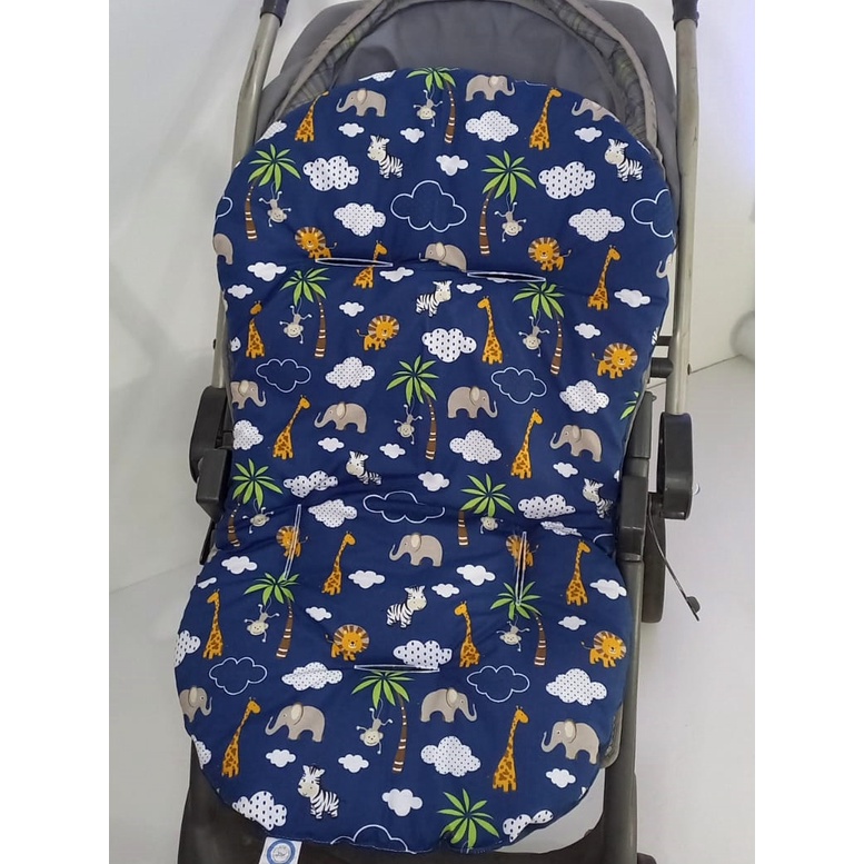 Colchonete para Carrinho de Bebe super macio 100% algodão safari marinho