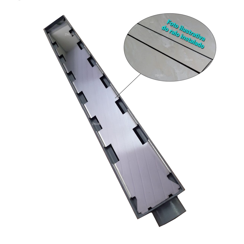 Ralo Linear 6x50cm Invisível Sifonado Caixa Coletora Cinza Para Banheiros ou Áreas Cobertas(Cola Piso ou Porcelanato)