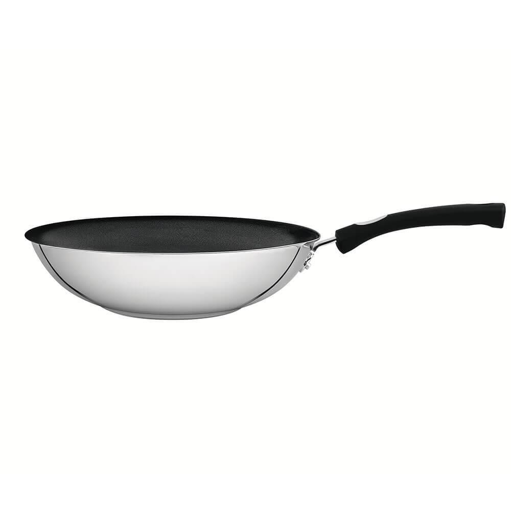 Panela Wok Tramontina Solar Silicone Aço Inox Fundo Triplo Rev Int. Antiaderente 28cm 3,3L 62138288