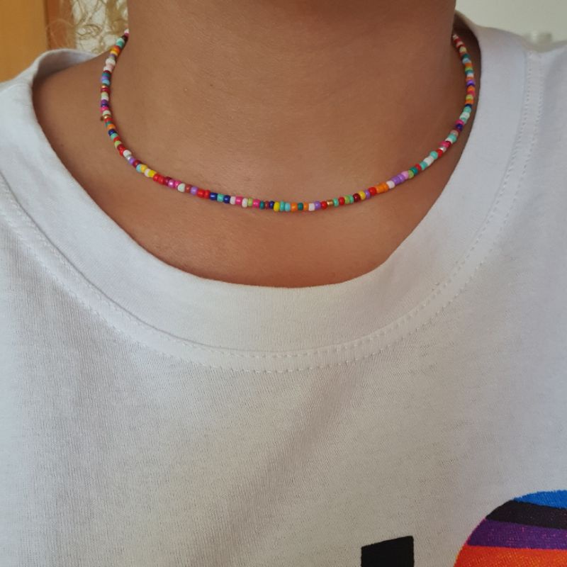 Colar de Miçangas colorido / Choker mix de cores moda verão praia em Oferta na Shopee
