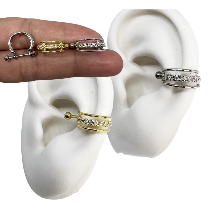 Piercing Orelha Conch Cravejado Aço Cirúrgico Triplo Dourado