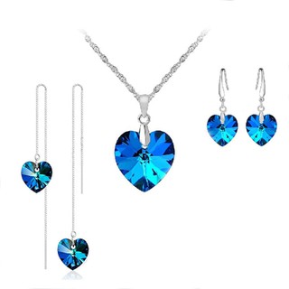 5 Acessórios: Colar Prata com 2 Pares de Brincos - Azul Safira - Kit com 5 peças - Zircônia - Brinco Promoção
