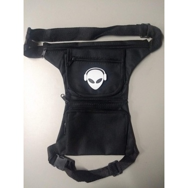 Pochete Cartucheira Preta De Perna Rave E.t Fones De Ouvido