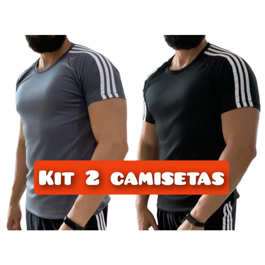 Kit 2 Camisetas Camisa Masculina Listras Dry Fit Lisa Básica Moda