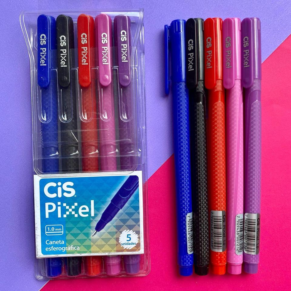 Kit Caneta Cis Pixel Coloridas Super Leve 1.0mm -  5, 4 ou 3 unidades