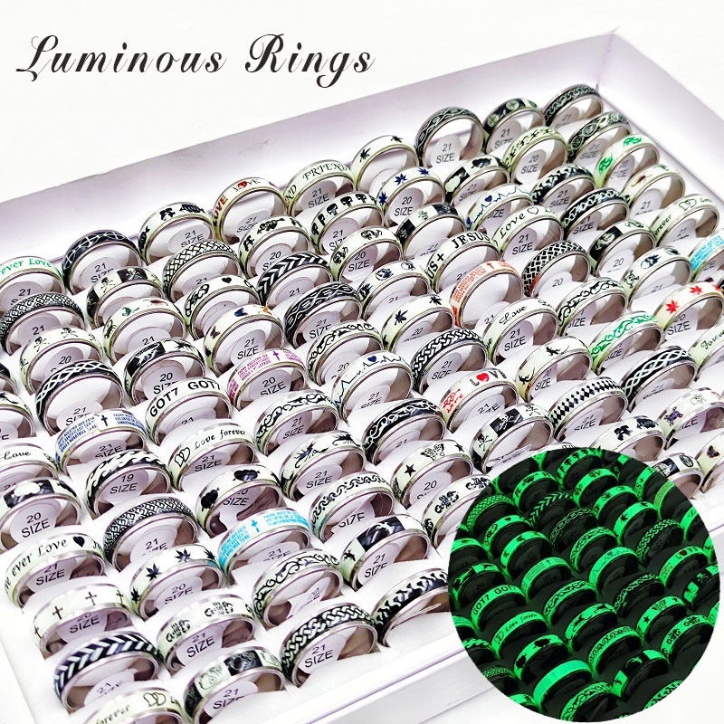 100Pcs/Lote Anéis Luminosos De Aço Inoxidável Para Homens Mulheres Atacado Moda ECG Coração Brilha No Amor Joalheria Presentes Festa