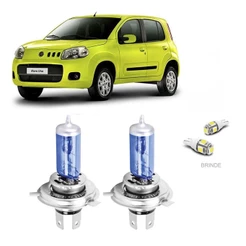 Par Lâmpada Super Branca H4 12V 55W Efeito Xenon Fiat Uno Fire Vivace Way Sporting + Brinde