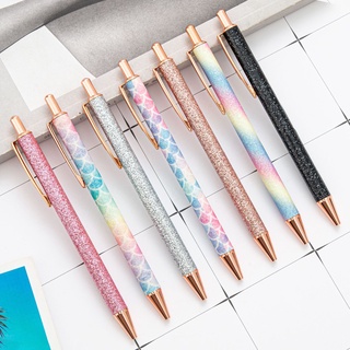 Caneta esferográfica brilhante retrátil Caneta de metal arco-íris para menina Tinta Preta de 1.0 mm Papelaria escolar