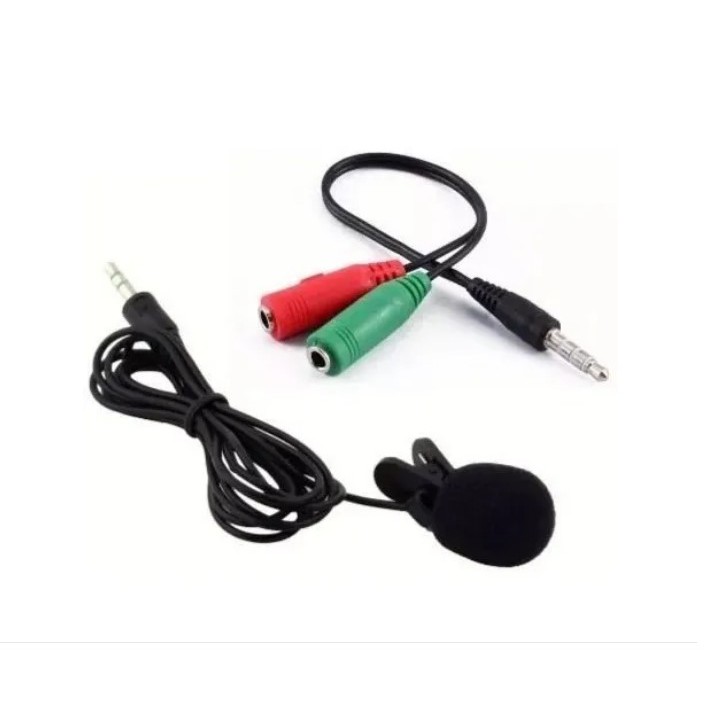 Microfone de lapela + adaptador P2 P3 celular gravar vídeos som estéreo