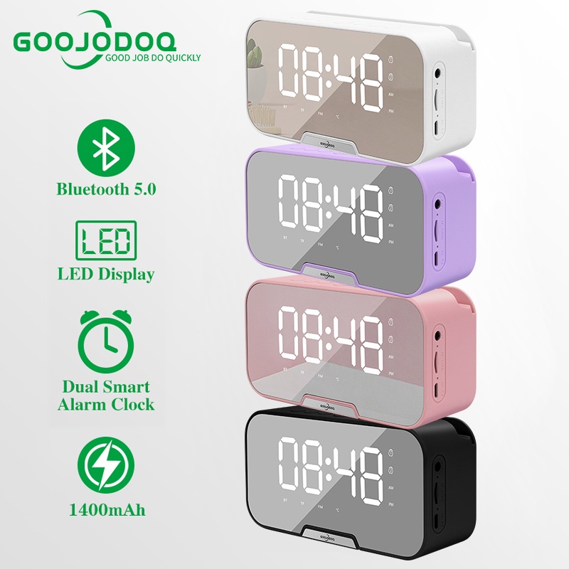 GOOJODOQ Bluetooth Speaker  Espelho Digital LED Alarm Clock MP3 FM Rádio Sem Fio Subwoofer Bluetooth Com Função de Suporte Do Telefone