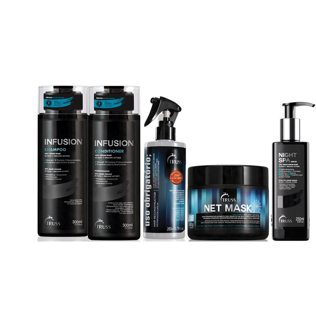 Truss Infusion Shampoo e Condicionador e Night Spa e Uso Obrigatório e Net Mask