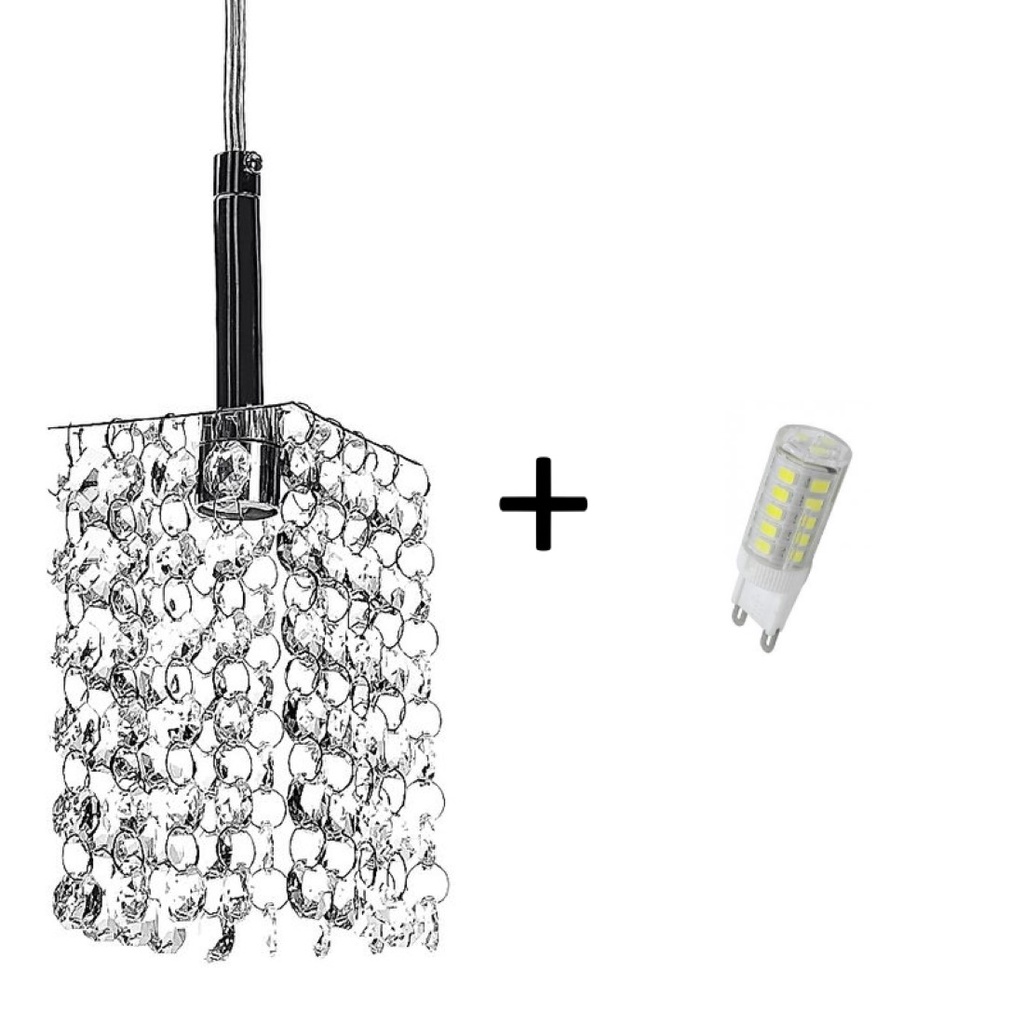 Lustre Pendente Quadrado Clearcast Cristal Leg + Lamp 3000