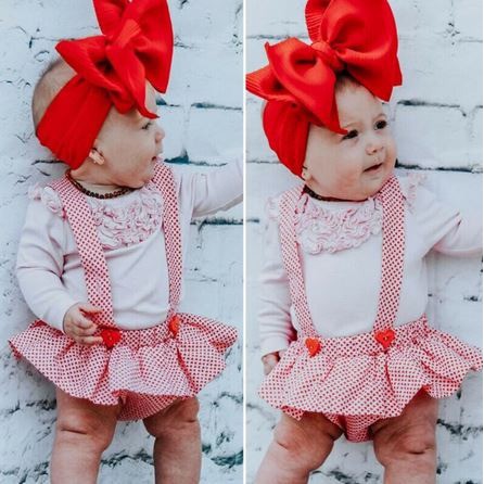 Roupa Bebê Conjunto Body Romper Saia Tipo Jardineira Babadinho Lookzinho Poá Coração Love Ensaio Foto Mesversário Aniversário Festa Menina Importado