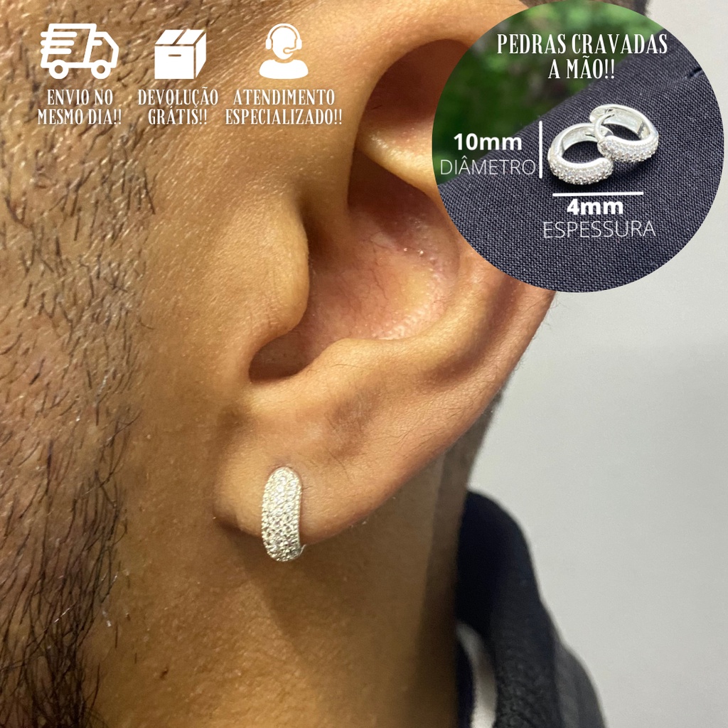 Brinco Argola Masculino Cravejado: Onde Comprar | BuscaProdutos