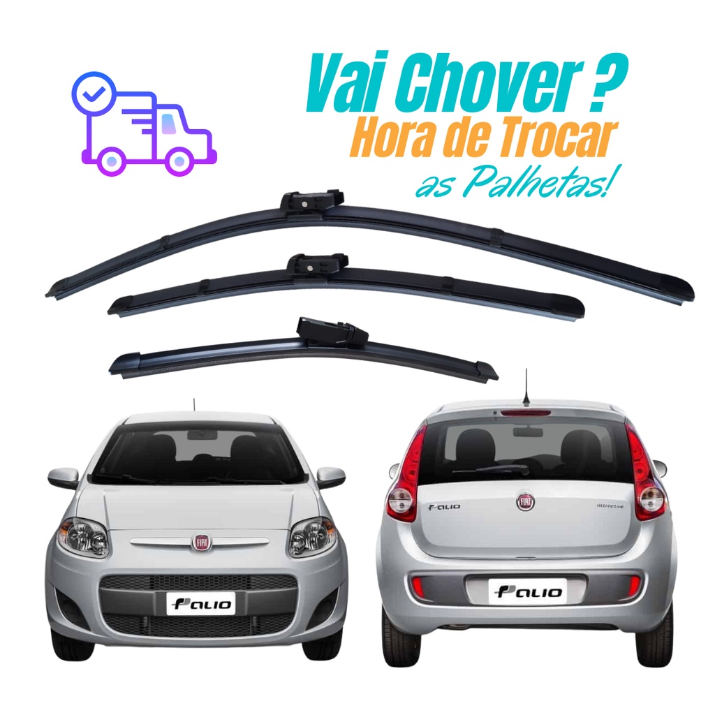 Kit 3 Palhetas Limpador Parabrisa Dianteiro + Traseiro Palio Atractive 2012 2013 2014 2015 2016