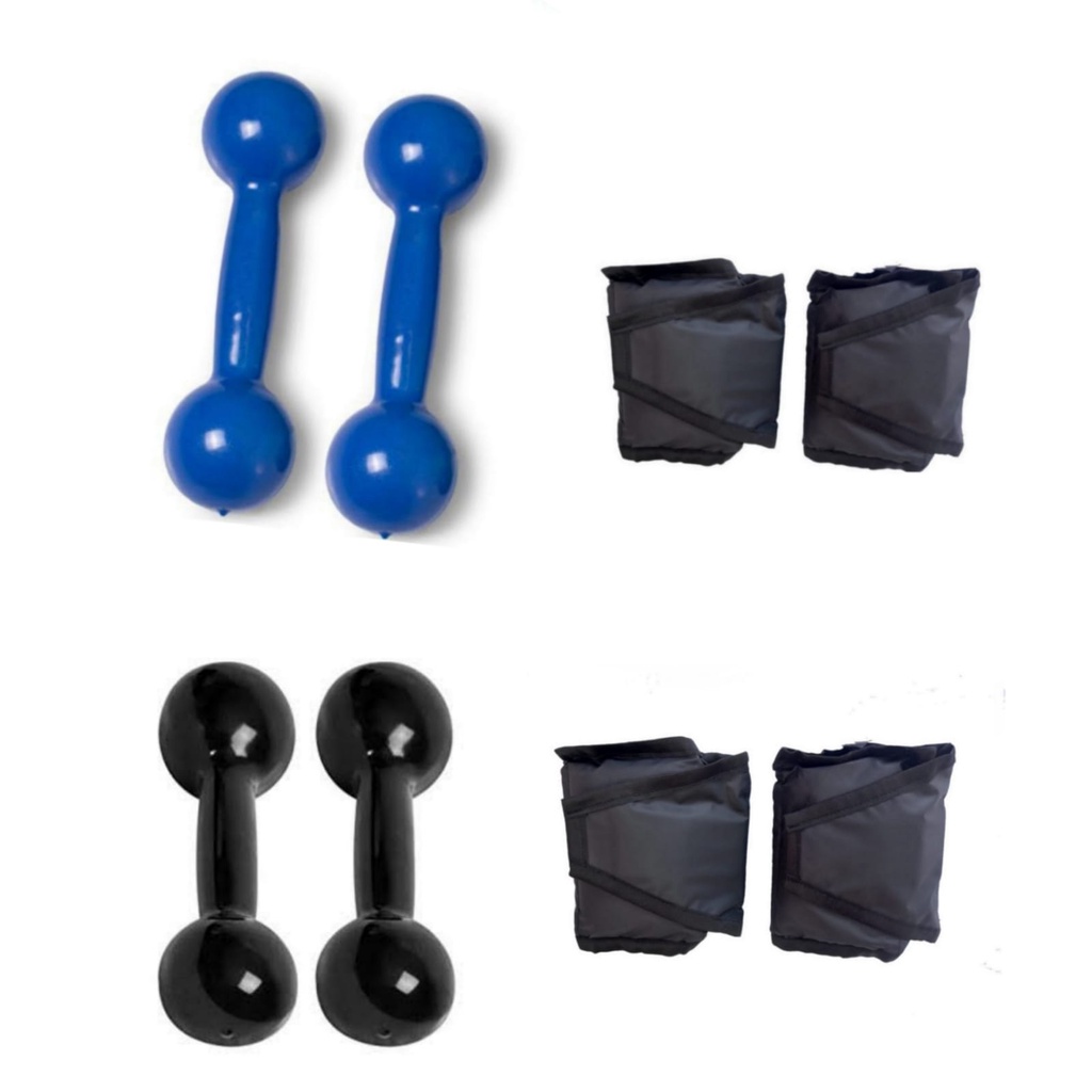 Kit Par Halter 0,50 Kg + Par Halter 1 Kg Pesos Emborrachados Academia + Par Caneleira 0,50 Kg + Par Caneleira 1 Kg