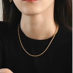 Vnox Colar com Corrente de Corda Trançada de Aço Titânio Dourado Cordão Estiloso de 2-5mm para Festa Joia Unissex