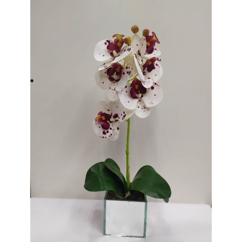 Arranjo de Orquídea em Silicone 3D Artificial + Vaso de Vidro Quadrado  Completo Enfeite de Mesa Decoração Festa Casamento Casa | Shopee Brasil