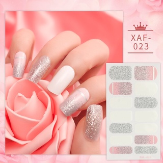 Envoltório completo prego adesivos brilho unha polonês tiras manicure kits brilho cor da arte do prego adesivos capa completa prego decalque tiras AF23