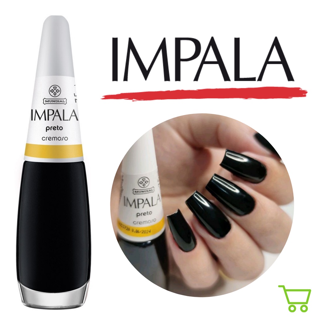 Esmalte Preto Cremoso Impala 7.5ML Manicure Pedicure Brilho Intenso Longa Duração