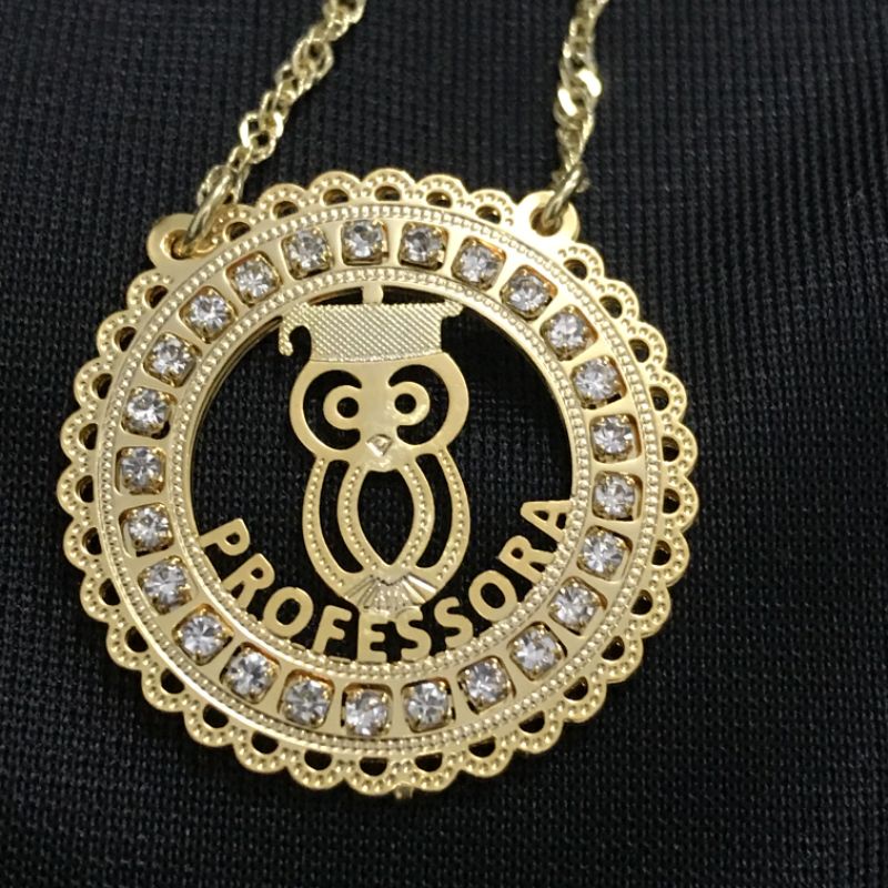 Colar de Profissão pingente Professora de strass