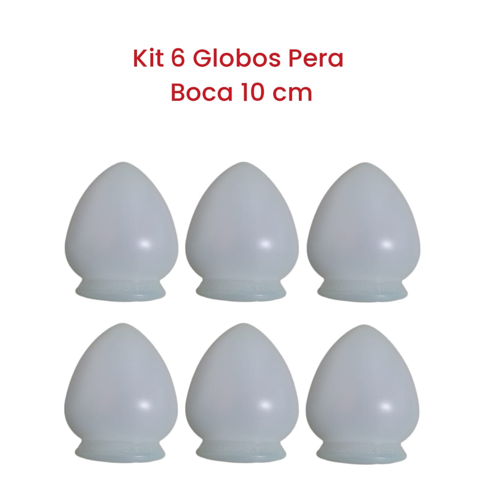 Kit 6 Luminárias Tipo Pera Globo Tipo Pera Boca 10cm PVC Iluminação