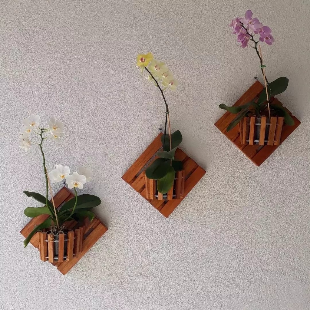 Kit C/3 Jardim Vertical Suspenso Floreira de Madeira Vaso para Orquideas e  Flores Plantas em Geral | Shopee Brasil