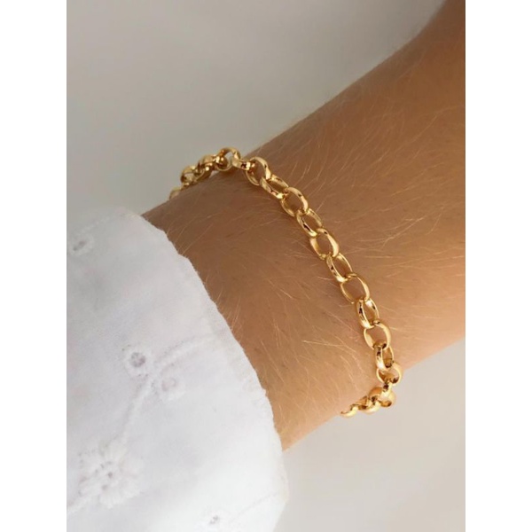 Pulseira Feminina Dourada Delicada Elô Português Semijoia