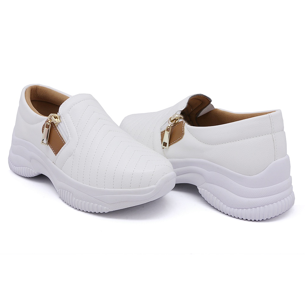 Tênis Chunky Feminino Branco Jeans Sola Plataforma Conforto Sapato Branco Sola Alta