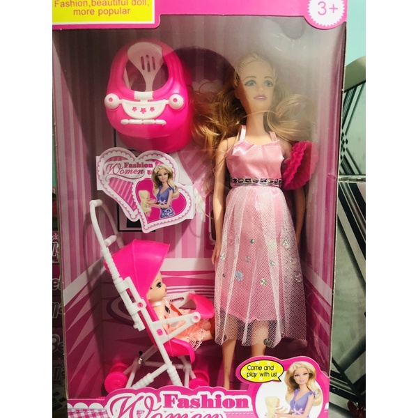 Mãe Reborn + Bebê + Carrinho boneca tipo Barbie grávida brinquedo infantil