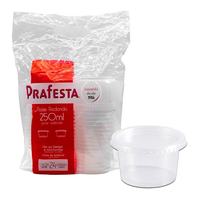 Pote Redondo Prafesta Com Tampa 250ml ∣ 24 Unidades