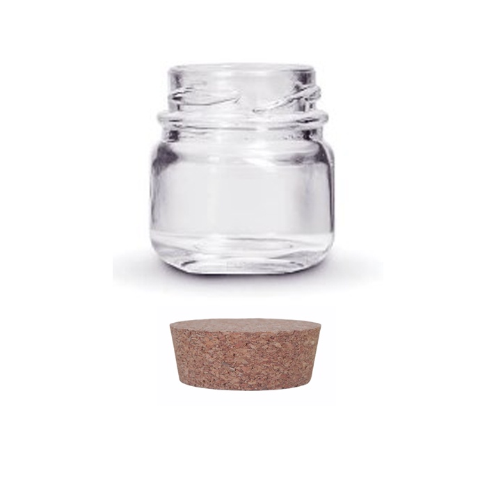 Kit com 50x Pote Vidro Redondo 40ml Tampa Cortiça Rolha - Vela Tempero Lembrancinha Festa Doce Brigadeiro Artesanato Geleia Mel
