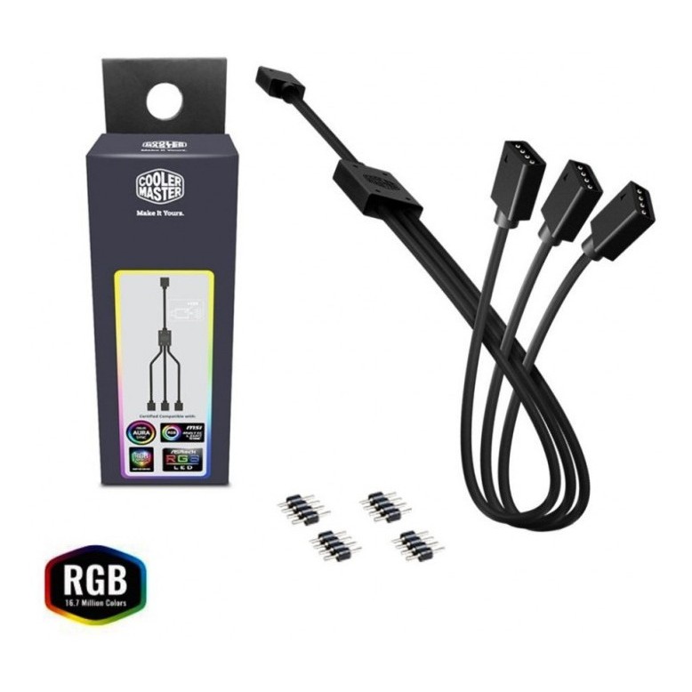 Cooler Master Hub / Cabo Splitter de 1 para 3 conexões para Led Rgb de 4 pinos e 12v