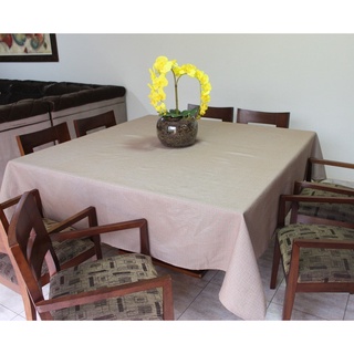 Toalha de Mesa Quadrada em Tecido Linhão Estampado 1,80m X 1,80m Avelã Sala/Jantar