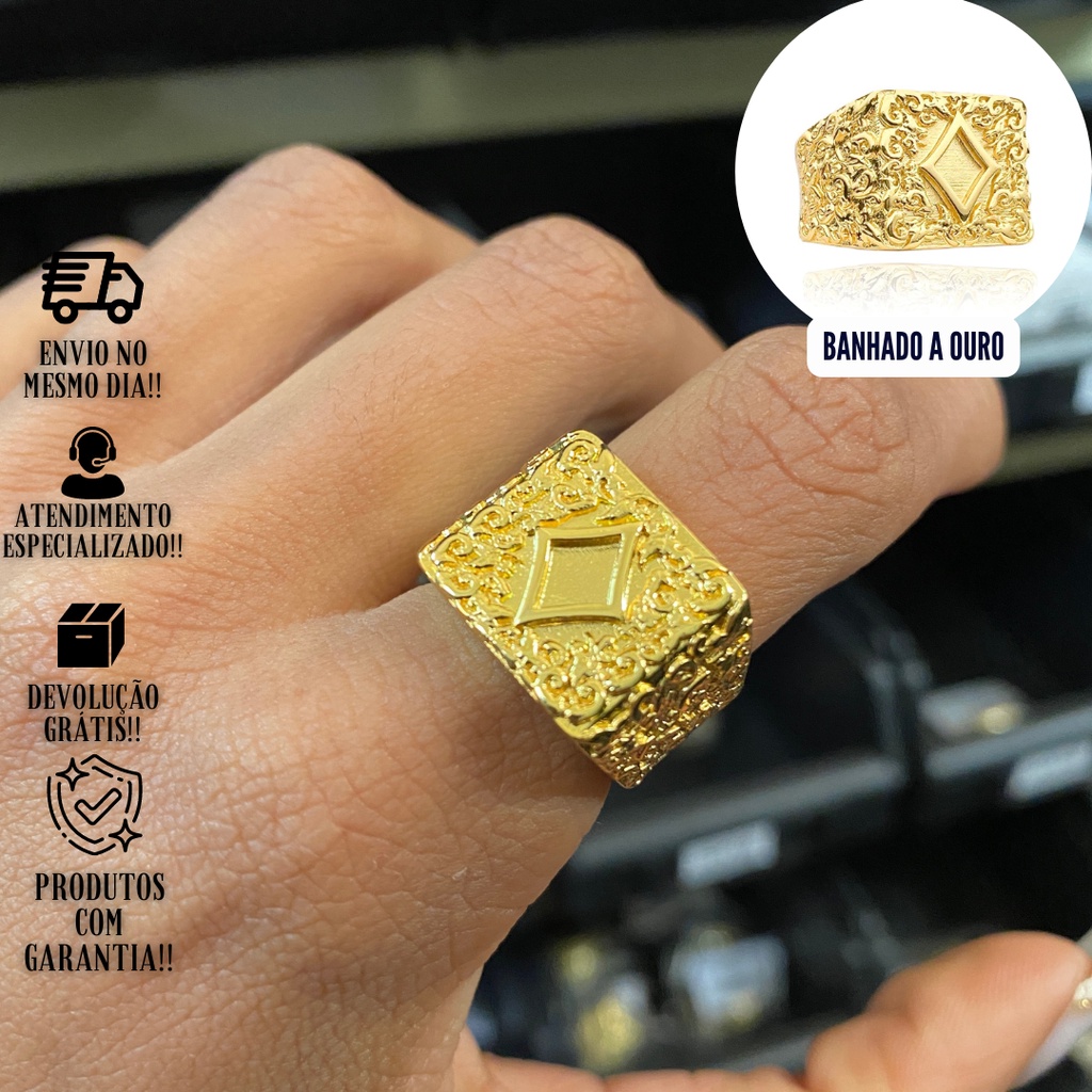 Anel Masculino De Carta Naipe Banhado A Ouro 24k Dedeira Personalizada