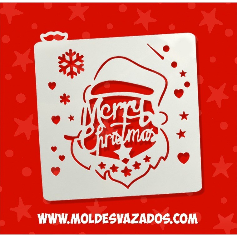 Stencil Biscoitos Pasta Bolos - Papai Noel Merry Christmas