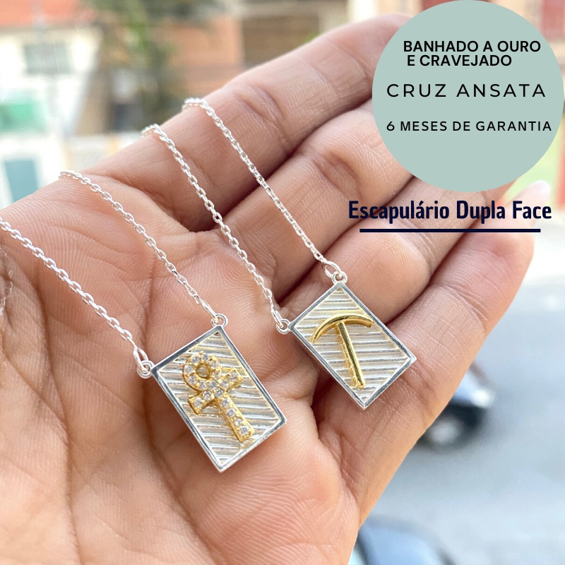 Escapulário Cruz Ansata Cravejado Cravejado Masculino Banhado A Prata 925