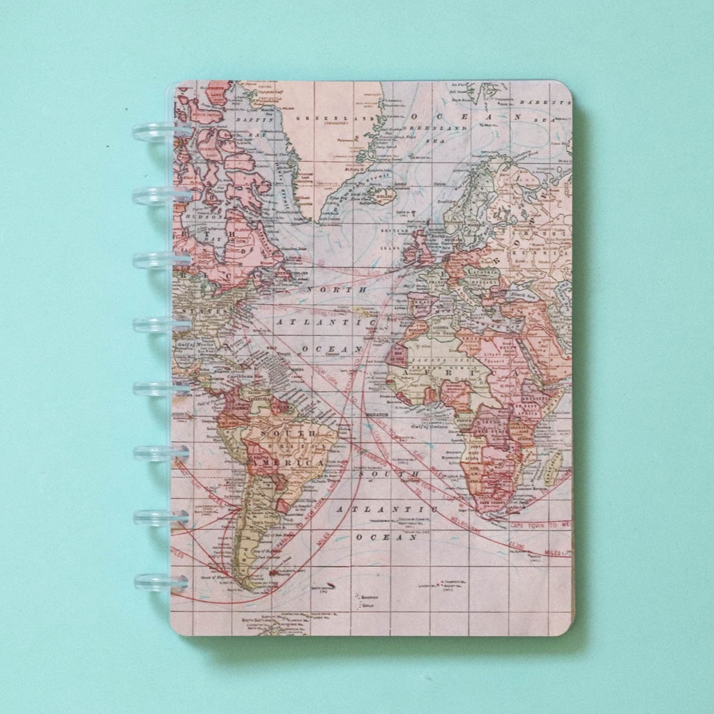 Caderno de disco mapa mundi A5 tipo caderno inteligente pautado