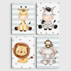 Kit 4 Quadros Placas Decorativos Safari Baby Decoração Quarto Infantil Menina Menino