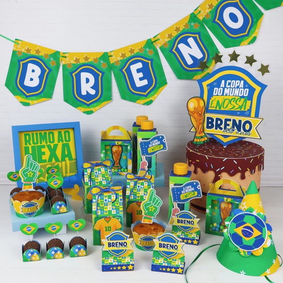 kit festa lembrancinha para aniversário Caixinhas Personalizadas Copa do Mundo Brasil Futebol
