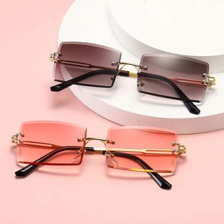 Retro Óculos De Sol Das Mulheres Designer De Marca De Moda Sem Aro Gradiente Shades Lente De Corte Senhoras Frameless
