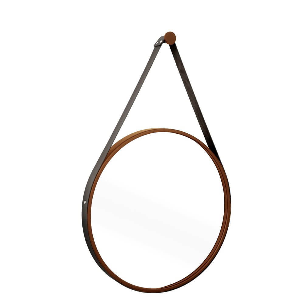 Espelho Decorativo Adnet 40cm Aço Corten com Alça Preta
