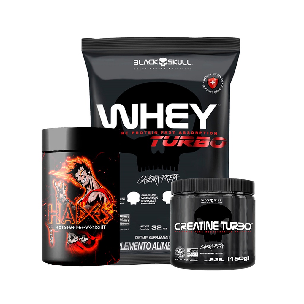 Kit Suplemento Combo Whey Turbo G Creatina G Pre Treino Hades