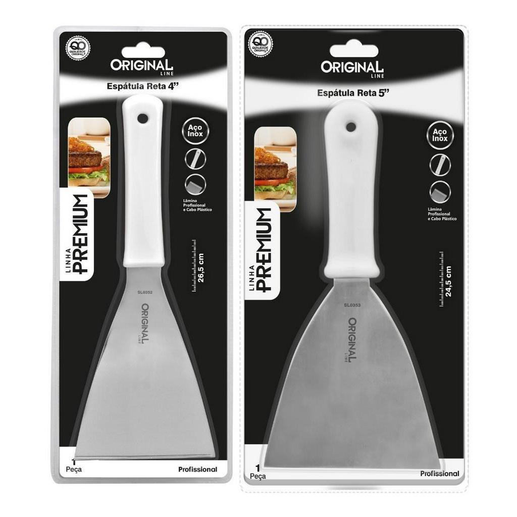 Kit 2 Espatulas Inox Lanche Reta Chapeiro E Cozinha Profissional