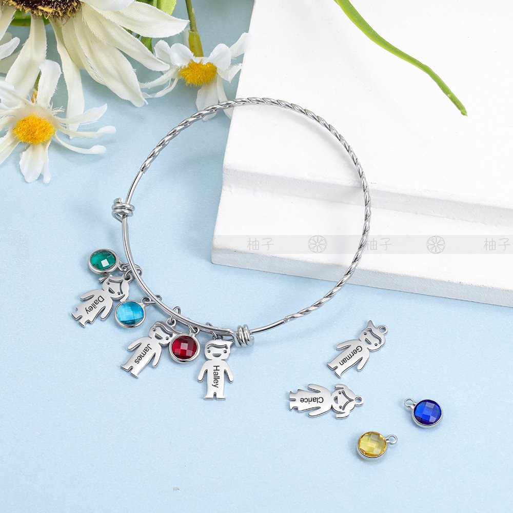 Nome Ajustável bangle Com Pedra De Nascimento Mães Dia De Presente Para Mãe De Criança Charme Mulher Pulseiras