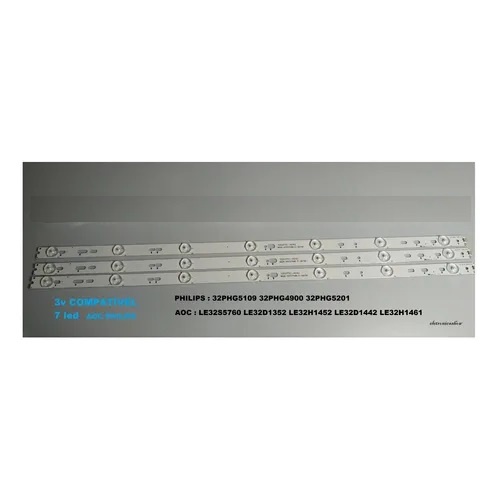 Kit 3 Barra 7 Led Philips 32PHG5109 32PHG4900 32PHG5201 AOC LE32S5760 LE32D1352 LE32H1452 LE32D1442 LE32H1461
