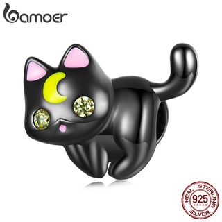 Bamoer Contas 925 Prata Preto Gato Pandente Diy Colar E Pulseira Acessórios Presentes Para Mulheres Meninas