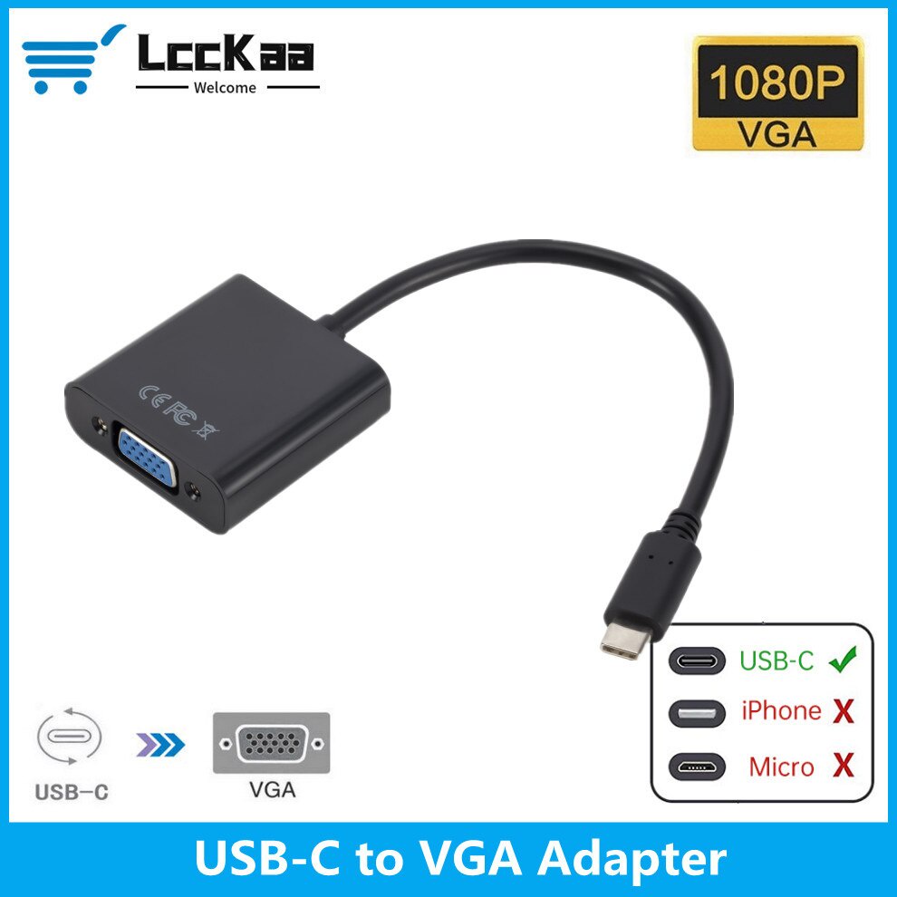 LccKaa Tipo C Para Fêmea VGA Cabo Adaptador USB-3.1 Macbook 12 Polegada Chromebook Pixel Lumia 950XL