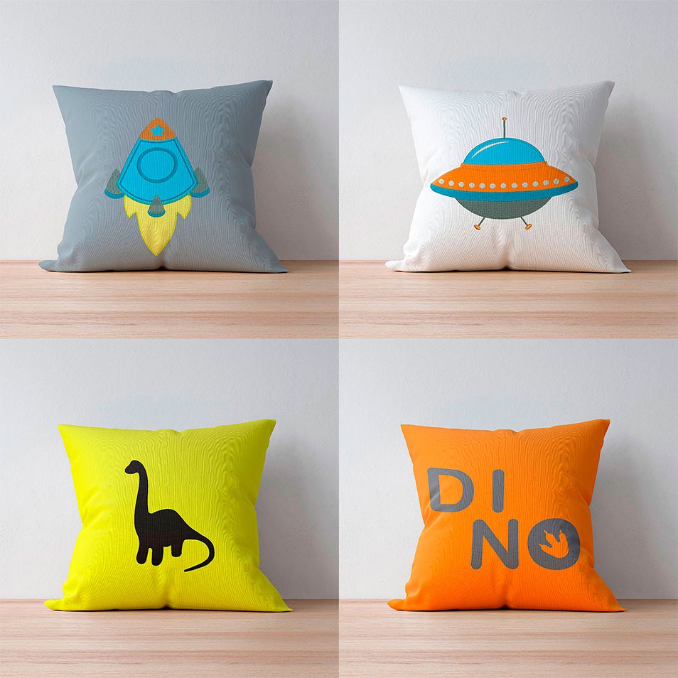 Almofada Decorativa Quadrada | Almofada com Desenho | Dinossauro | Astronauta