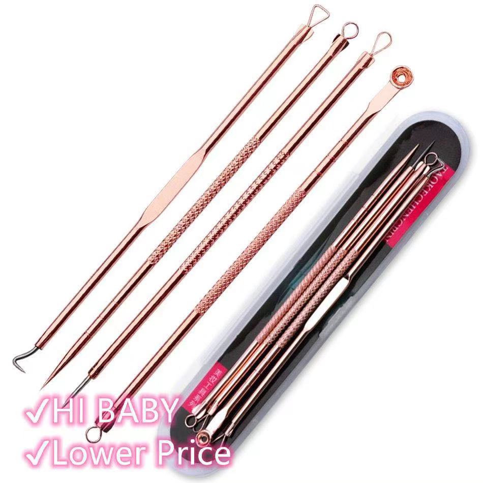 Conjunto para Remoção de Cravos e Espinhas com 4 Pçs de Ponta Dupla com Pinça/Extrator/Agulha para Salão